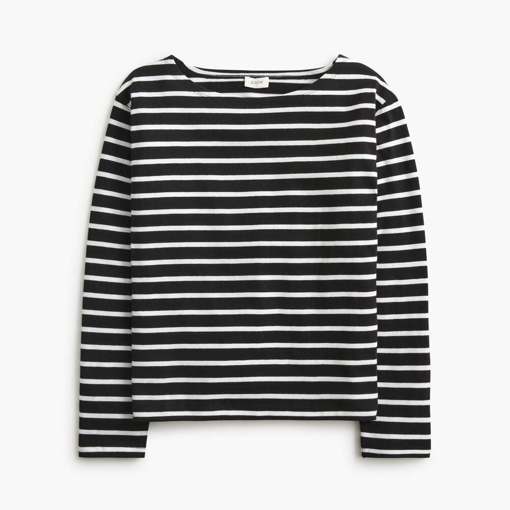 J.Crew Striped Gray White Boatneck Long Sleeve Tee Top Small